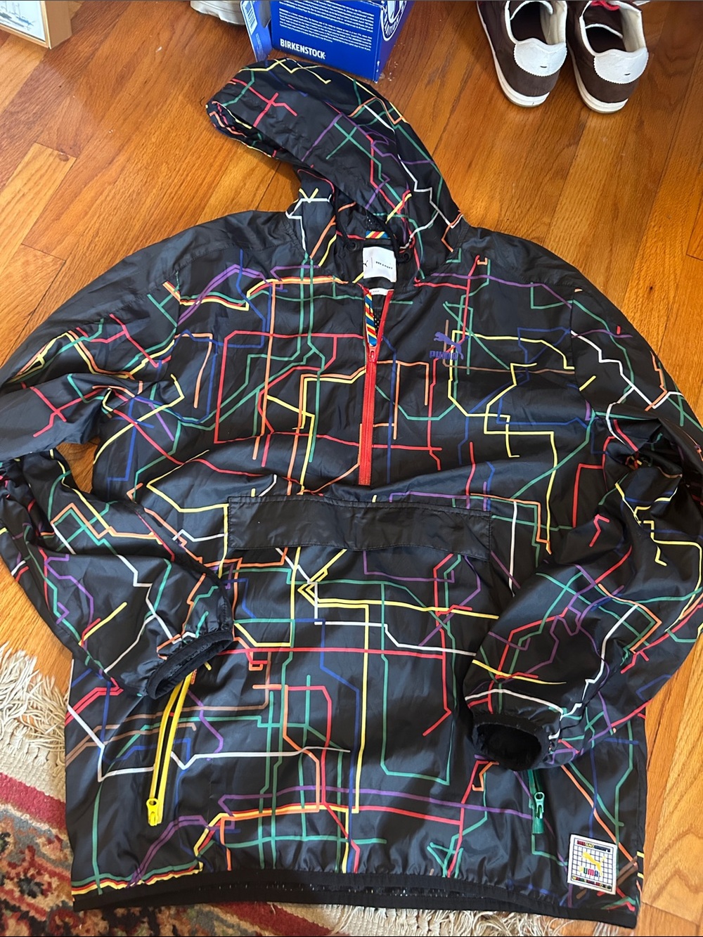 Puma Dee & Ricky Black Neon Tube Pattern Hooded Windbreaker- Sz L